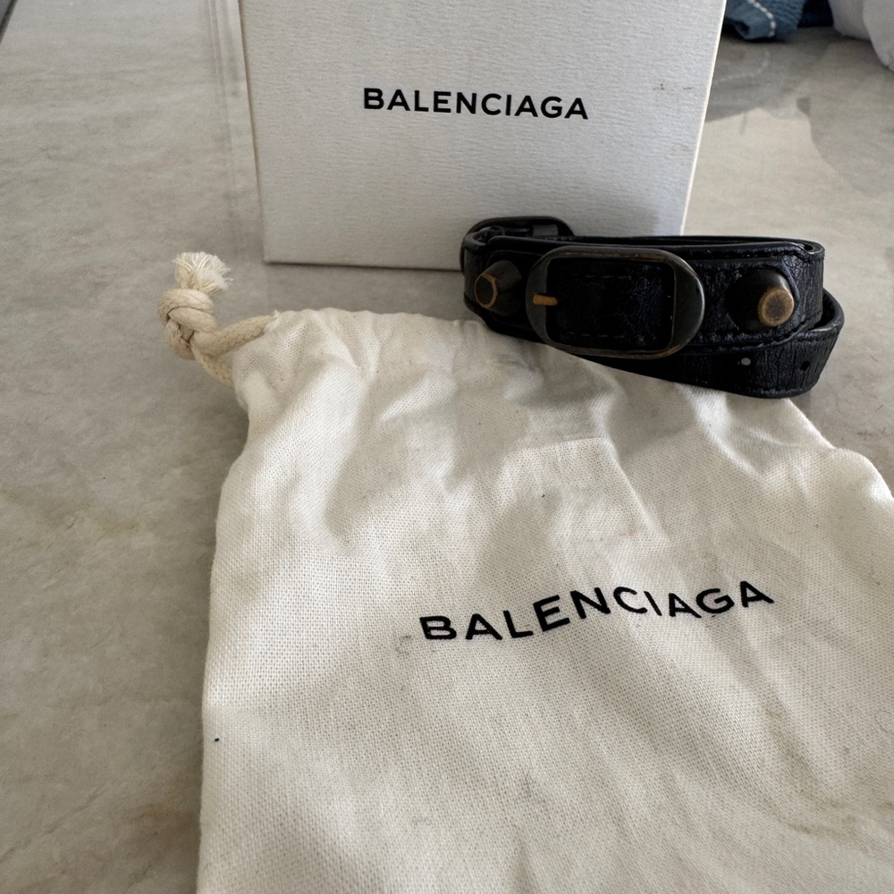 Balenciaga Black Leather Buckle Bracelet